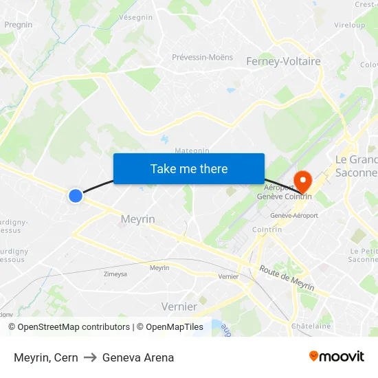 Meyrin, Cern to Geneva Arena map