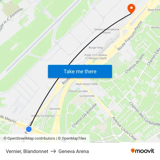 Vernier, Blandonnet to Geneva Arena map