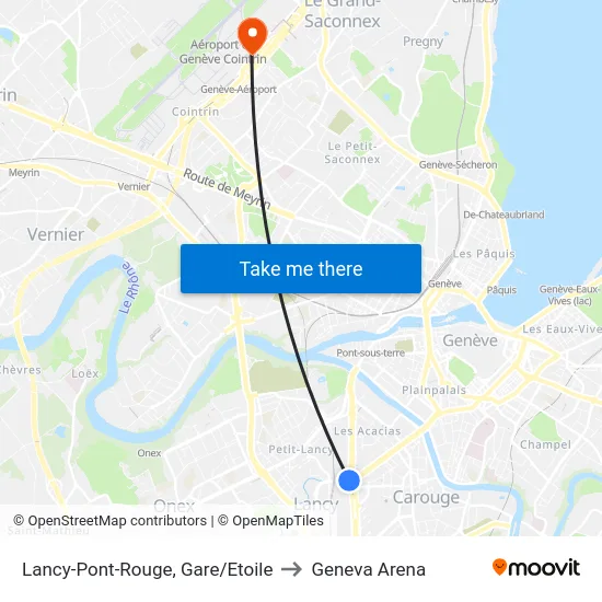 Lancy-Pont-Rouge, Gare/Etoile to Geneva Arena map