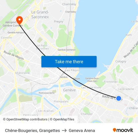 Chêne-Bougeries, Grangettes to Geneva Arena map