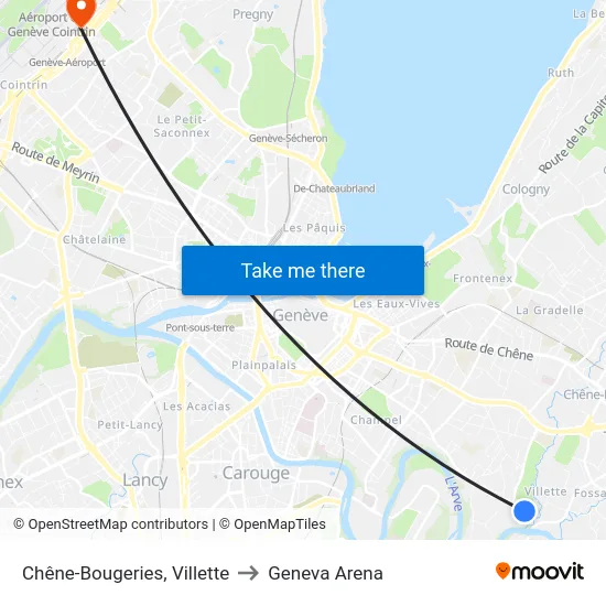 Chêne-Bougeries, Villette to Geneva Arena map