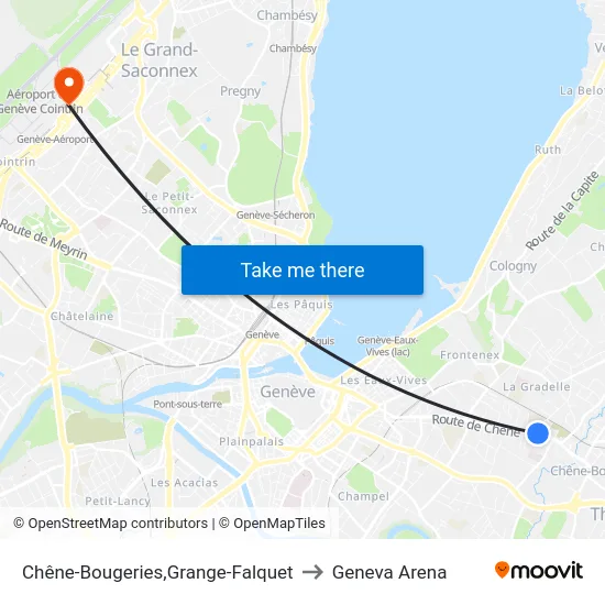 Chêne-Bougeries,Grange-Falquet to Geneva Arena map