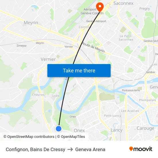 Confignon, Bains De Cressy to Geneva Arena map