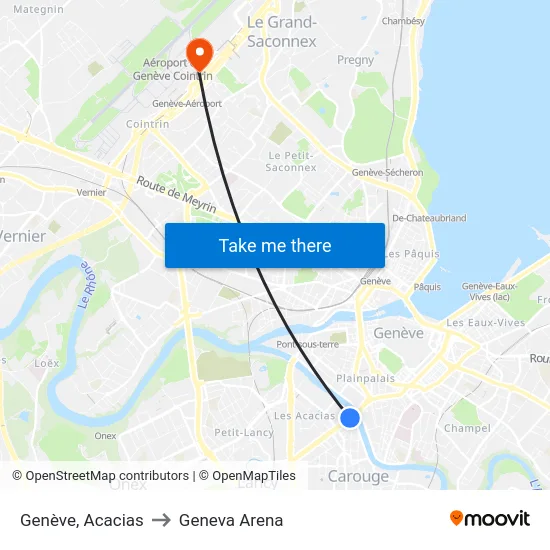 Genève, Acacias to Geneva Arena map