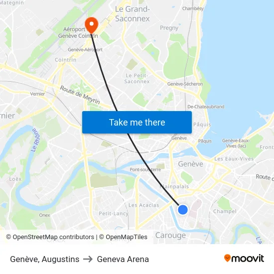 Genève, Augustins to Geneva Arena map