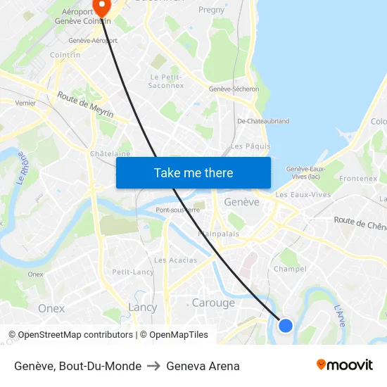 Genève, Bout-Du-Monde to Geneva Arena map