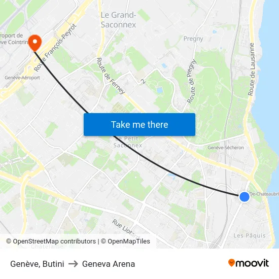 Genève, Butini to Geneva Arena map