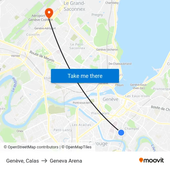 Genève, Calas to Geneva Arena map