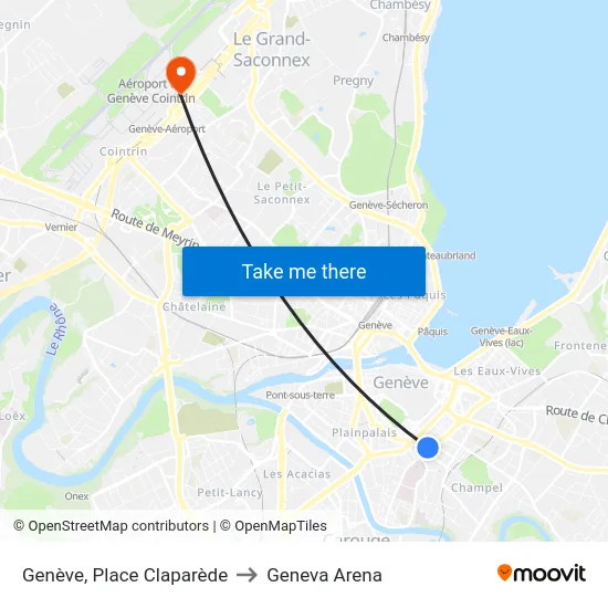 Genève, Place Claparède to Geneva Arena map