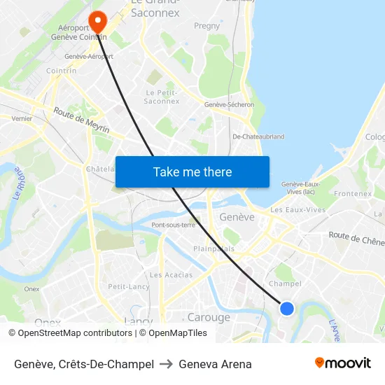 Genève, Crêts-De-Champel to Geneva Arena map