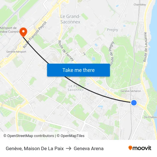 Genève, Maison De La Paix to Geneva Arena map