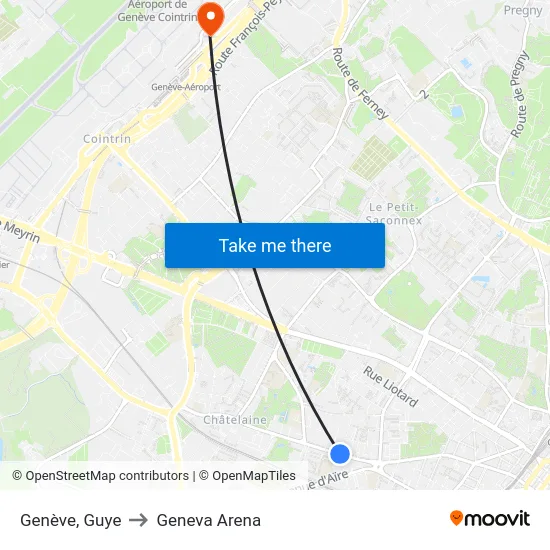 Genève, Guye to Geneva Arena map