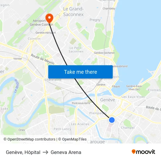 Genève, Hôpital to Geneva Arena map