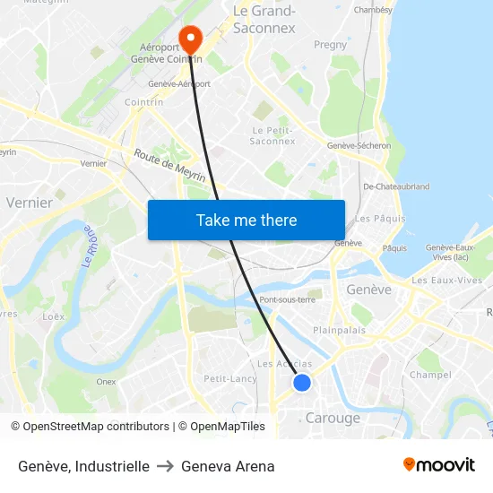 Genève, Industrielle to Geneva Arena map