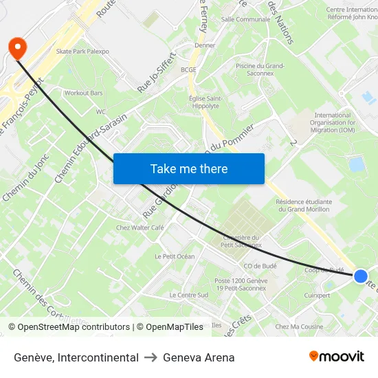 Genève, Intercontinental to Geneva Arena map