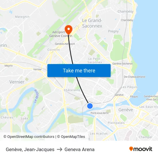 Genève, Jean-Jacques to Geneva Arena map