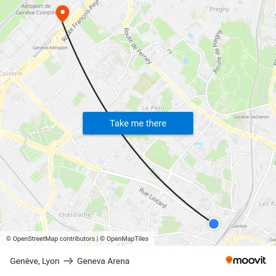 Genève, Lyon to Geneva Arena map