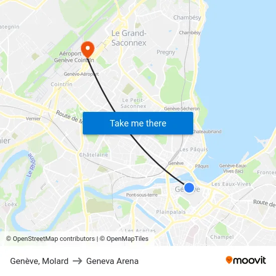 Genève, Molard to Geneva Arena map