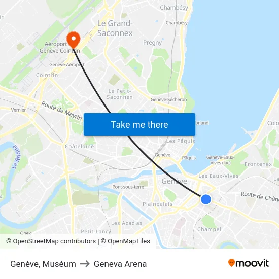 Genève, Muséum to Geneva Arena map