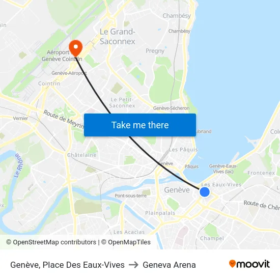 Genève, Place Des Eaux-Vives to Geneva Arena map