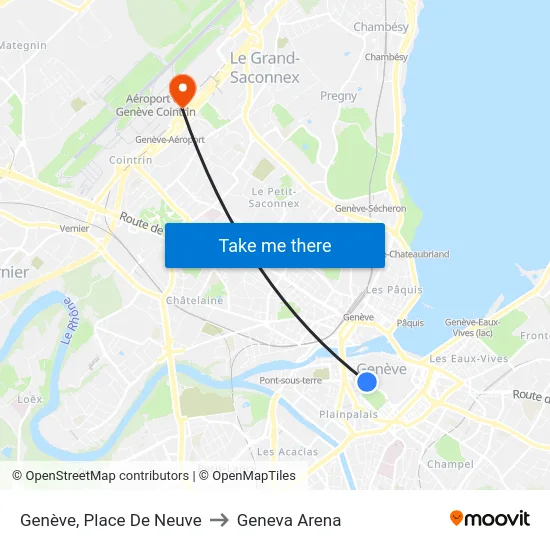 Genève, Place De Neuve to Geneva Arena map