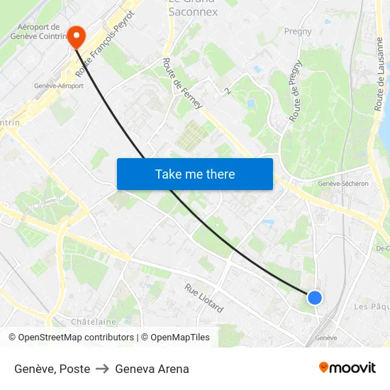 Genève, Poste to Geneva Arena map