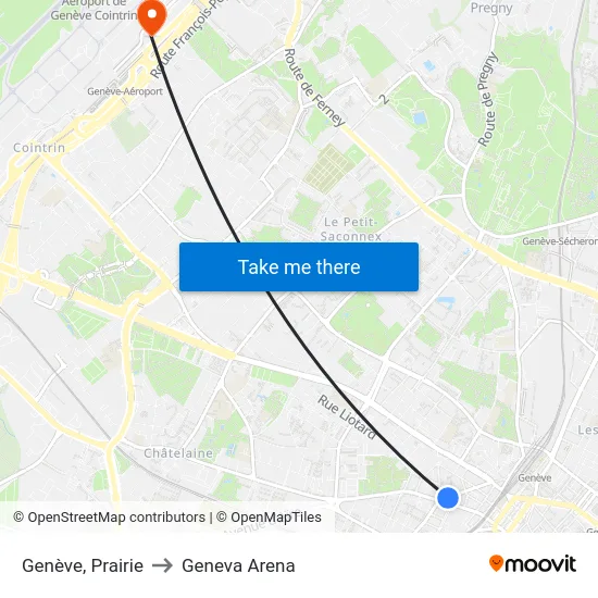 Genève, Prairie to Geneva Arena map