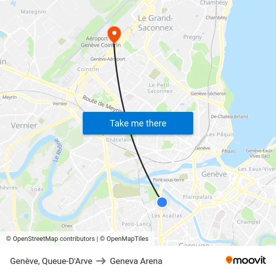 Genève, Queue-D'Arve to Geneva Arena map