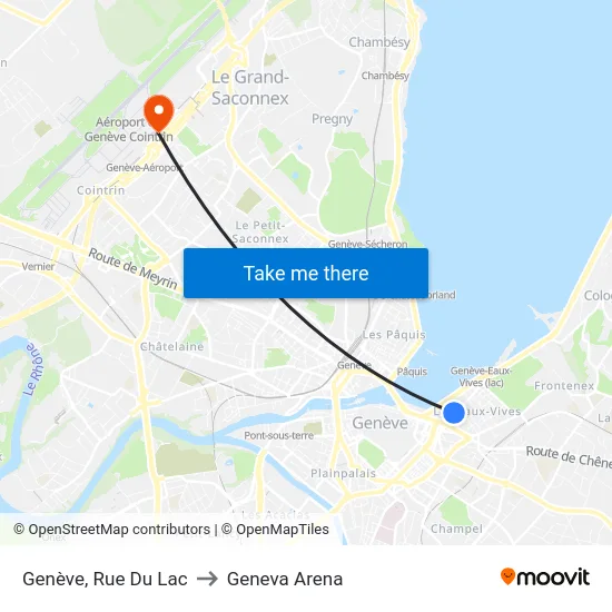 Genève, Rue Du Lac to Geneva Arena map