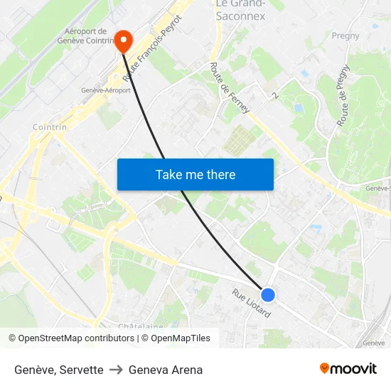 Genève, Servette to Geneva Arena map
