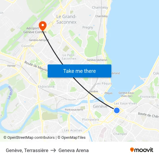 Genève, Terrassière to Geneva Arena map