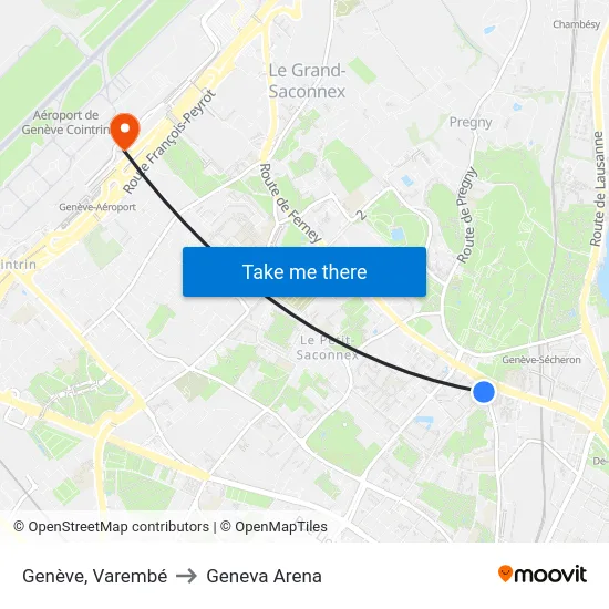 Genève, Varembé to Geneva Arena map