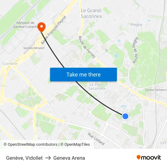 Genève, Vidollet to Geneva Arena map
