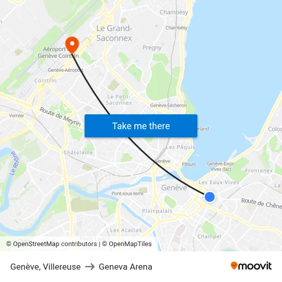 Genève, Villereuse to Geneva Arena map