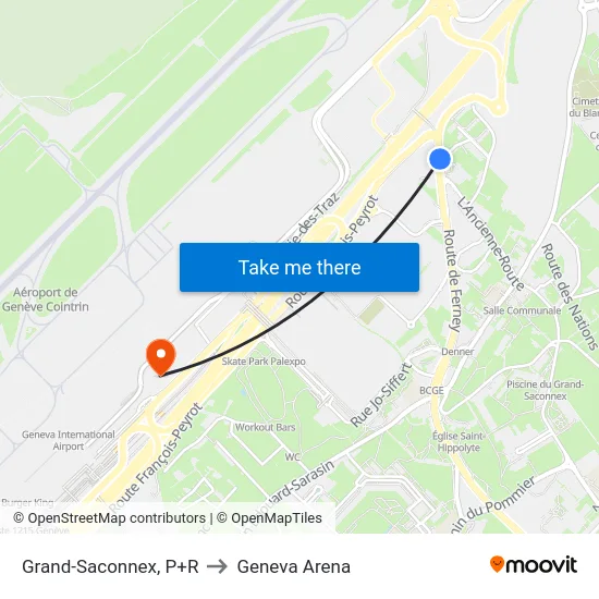 Grand-Saconnex, P+R to Geneva Arena map