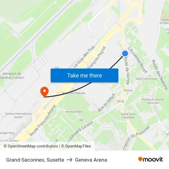 Grand-Saconnex, Susette to Geneva Arena map