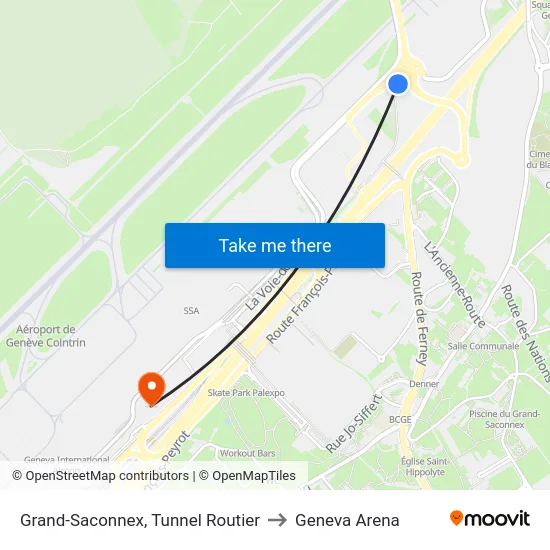 Grand-Saconnex, Tunnel Routier to Geneva Arena map