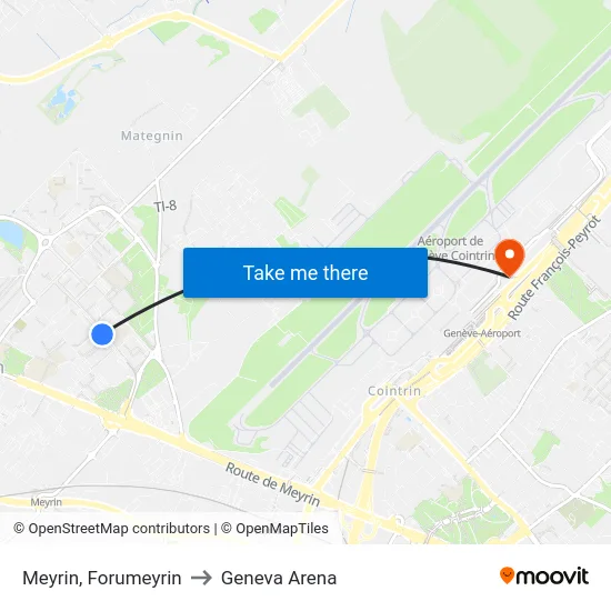 Meyrin, Forumeyrin to Geneva Arena map