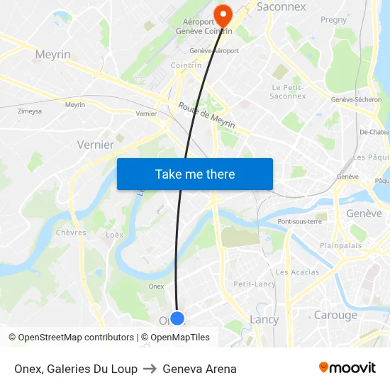 Onex, Galeries Du Loup to Geneva Arena map