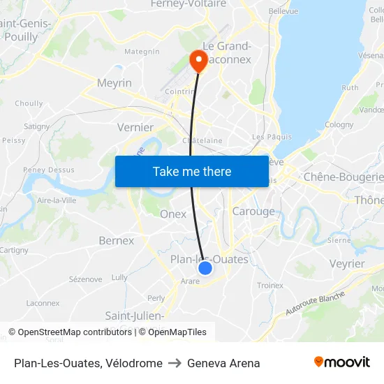 Plan-Les-Ouates, Vélodrome to Geneva Arena map