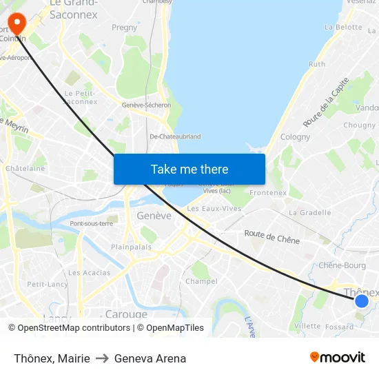 Thônex, Mairie to Geneva Arena map