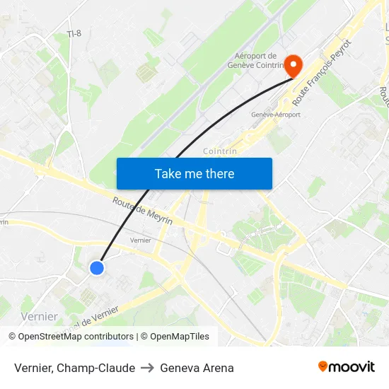 Vernier, Champ-Claude to Geneva Arena map