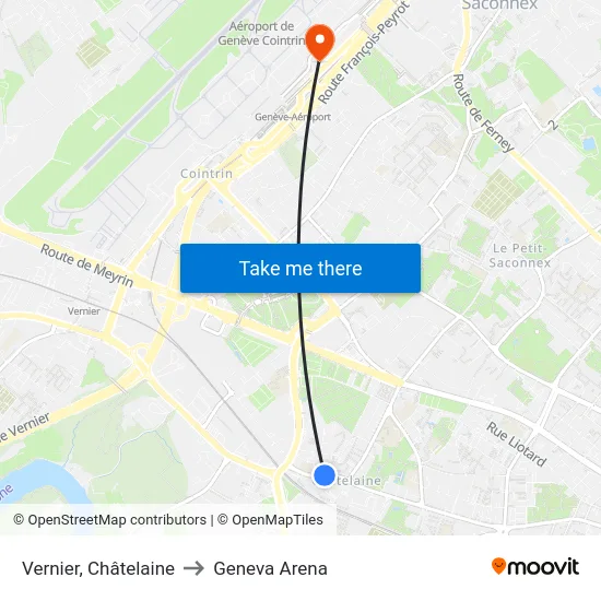 Vernier, Châtelaine to Geneva Arena map