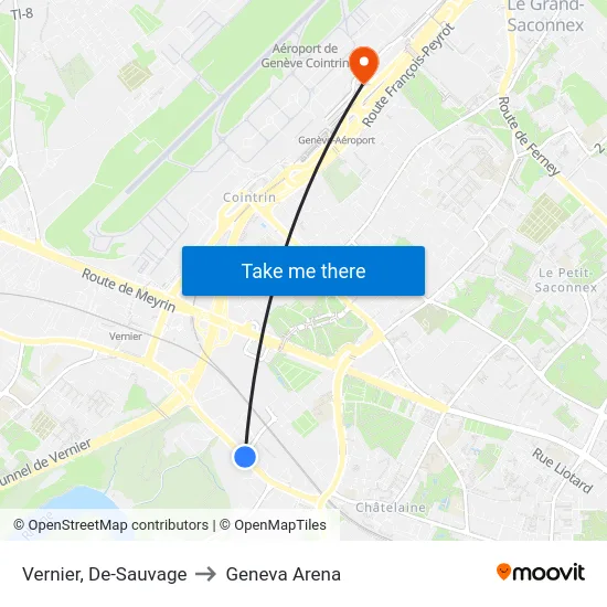 Vernier, De-Sauvage to Geneva Arena map