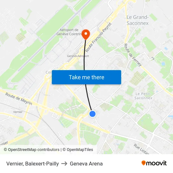 Vernier, Balexert-Pailly to Geneva Arena map