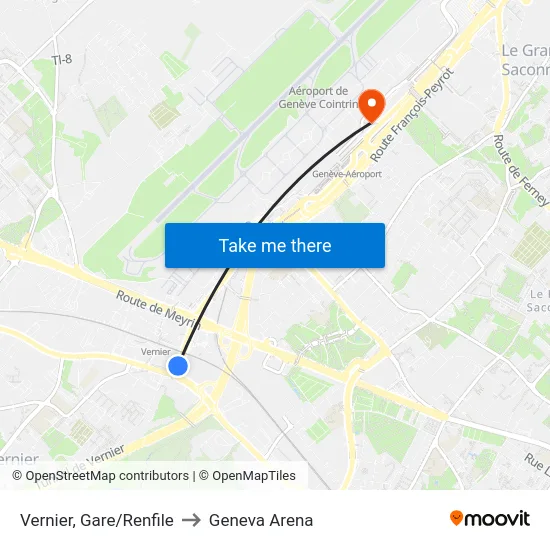 Vernier, Gare/Renfile to Geneva Arena map