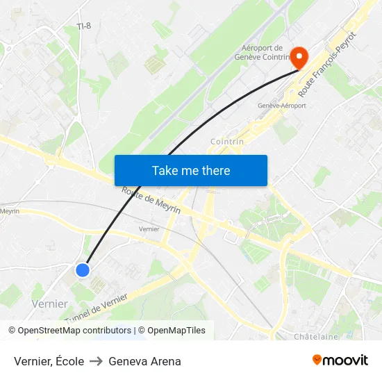 Vernier, École to Geneva Arena map