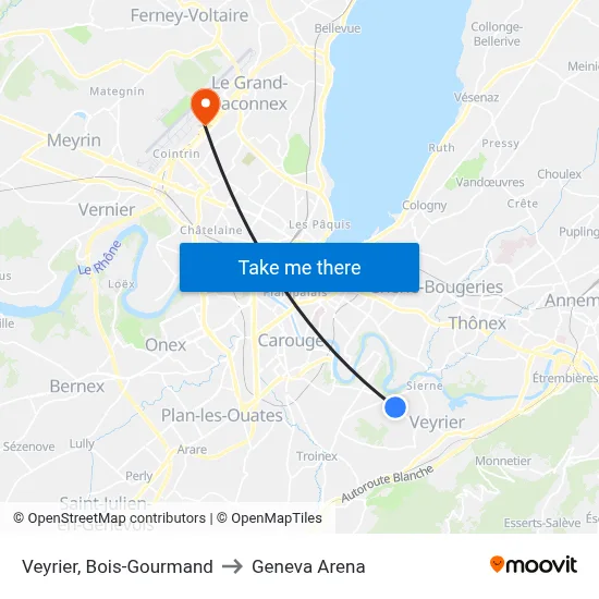 Veyrier, Bois-Gourmand to Geneva Arena map
