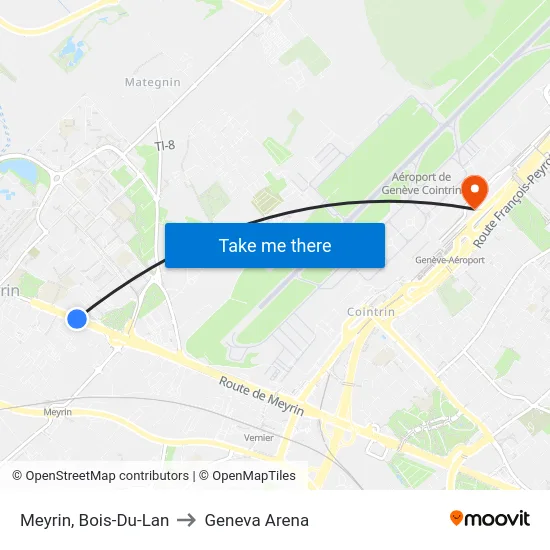 Meyrin, Bois-Du-Lan to Geneva Arena map