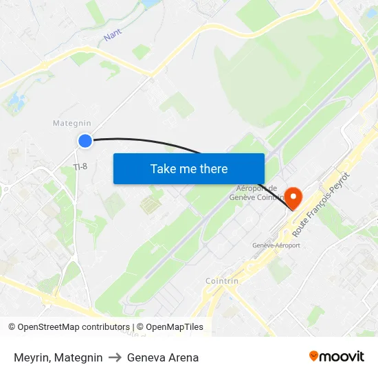 Meyrin, Mategnin to Geneva Arena map